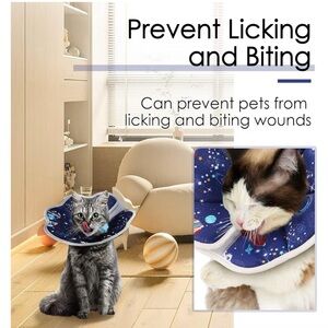 Soft Cone Collar for Small Cat - Space Design (Works like plastic cone)